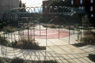 Diamond Park, detail, ©1994<br>In collaboration with Philadelphia Green and architect John Lawson. The arbor element serves as a semi-sheltered place for community gatherings, and supports a canopy of climbing plants. <br>
Steel, paint, concrete, pigmented concrete, terrazzo and plantings. <br>
Site: 87' x 90' <br>
Commissioned by the Philadelphia Redevelopment Authority, Philadelphia, Pennsylvania